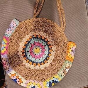 Colorful Crochet Straw Tote Bag